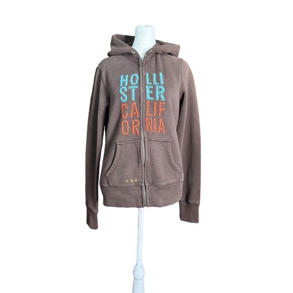 Vtg Y2K Hollister Hoodie Sz L Brown Retro Grunge College Preppy Surf Skate 2000s - Picture 1 of 8